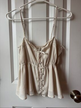 American Eagle Cream Lace-Trim Babydoll Top